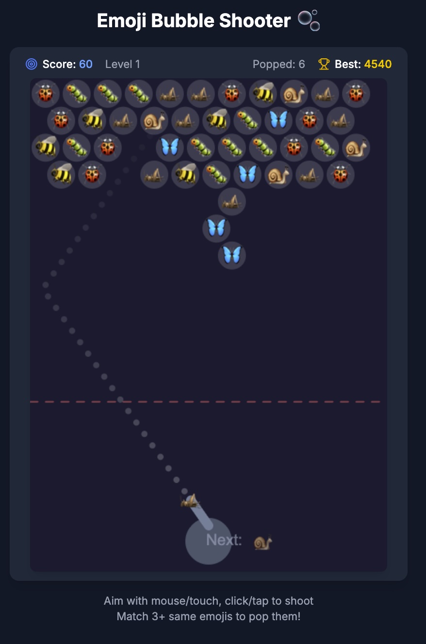 Emoji Bubble Shooter gameplay showing colorful emoji bubbles