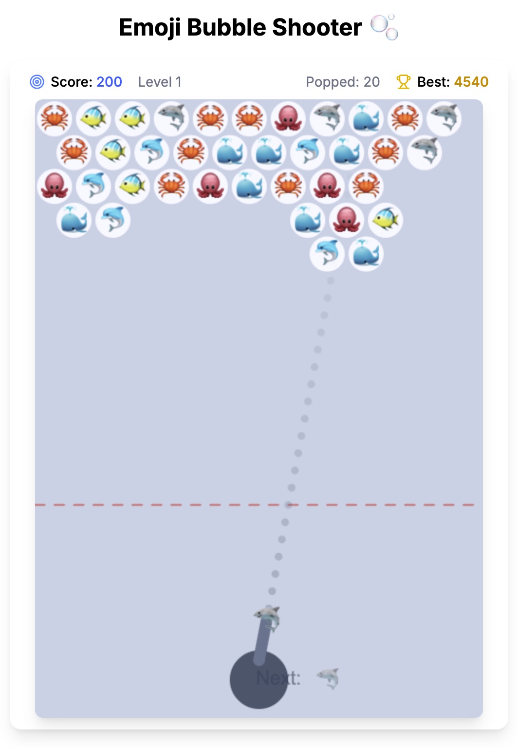Emoji Bubble Shooter gameplay showing colorful emoji bubbles